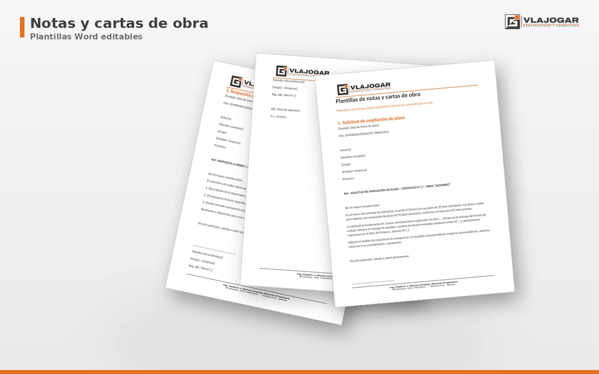 Plantillas Word de notas y cartas de obra en abanico